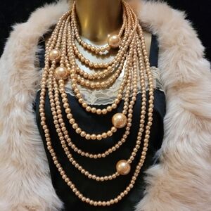 Vintage Champagne Pearl Multistrand Layered Statement Necklace